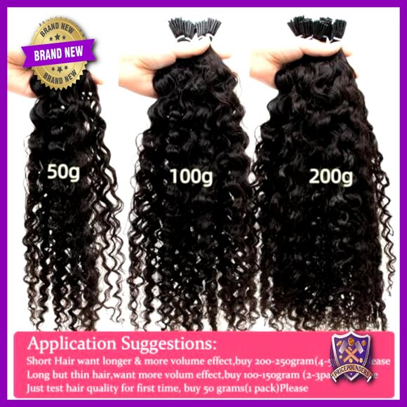 20 Inch Kinky Curly I Tip Human Hair Extensions 50g Cold Fusion Microlink main image 4